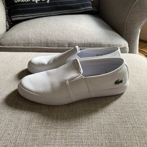 Women’s Lacoste white leather slip on like new